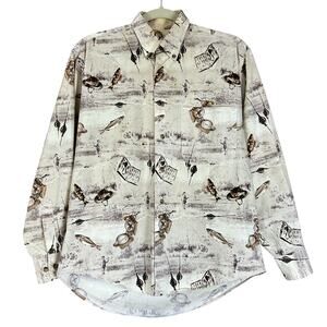 Crossings Men Shirt Size Small Beige Tan Fisherman Nautical Casual Button Up